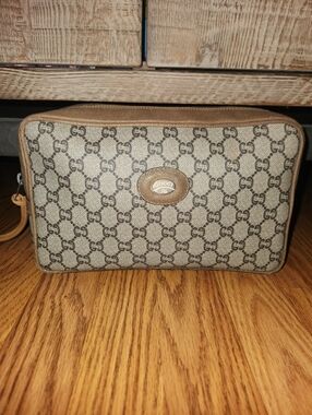 Gucci Plus Monogram Clutch Bag Coated Canvas And Leather Vintage